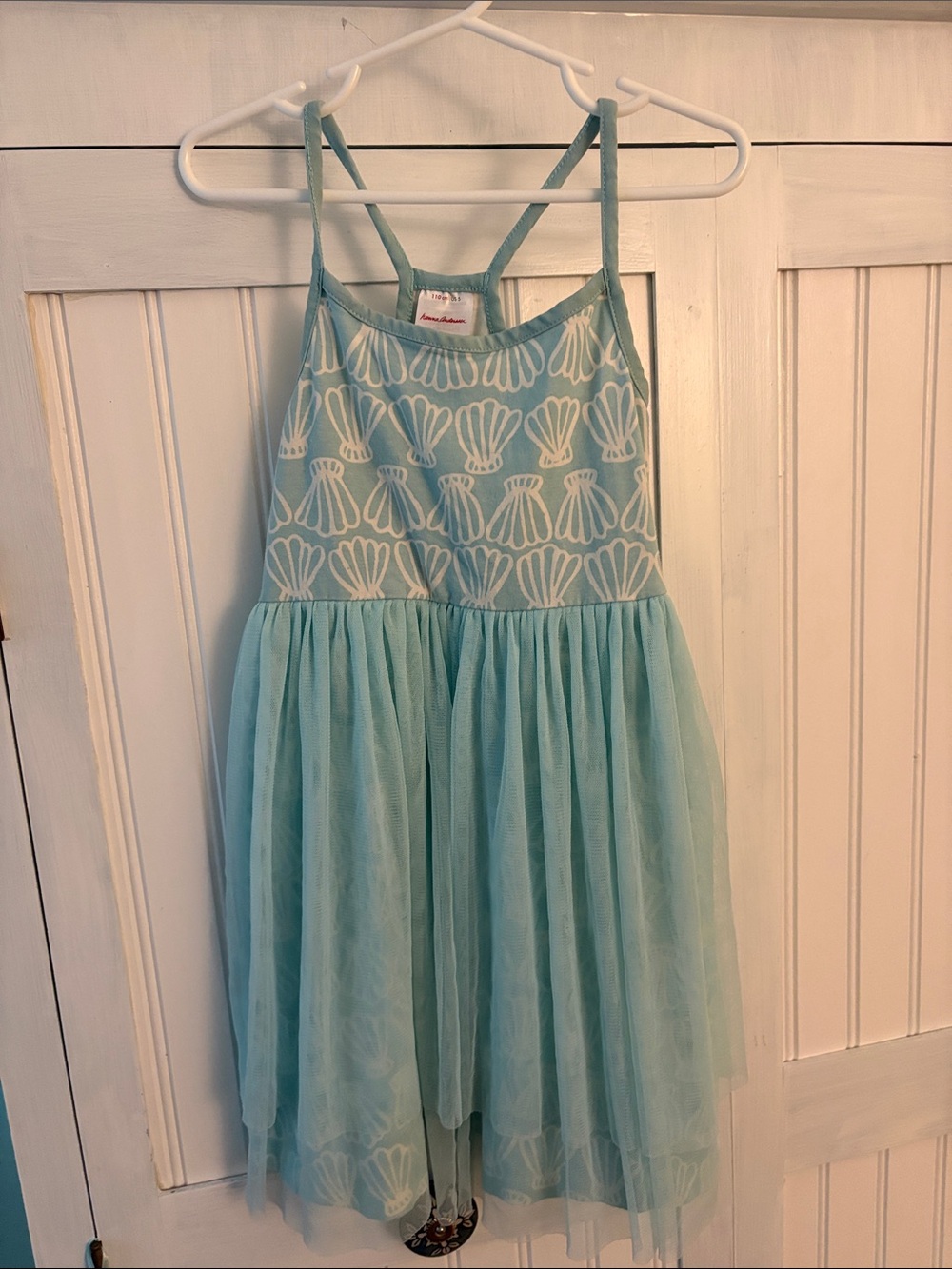 Girls Aqua Shell-Print Tulle Sundress